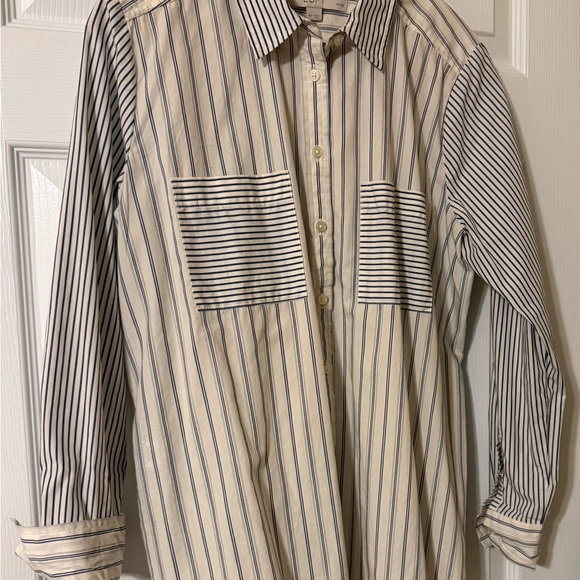 LOFT Navy and White Striped Shirt - Picture 2 of 6
